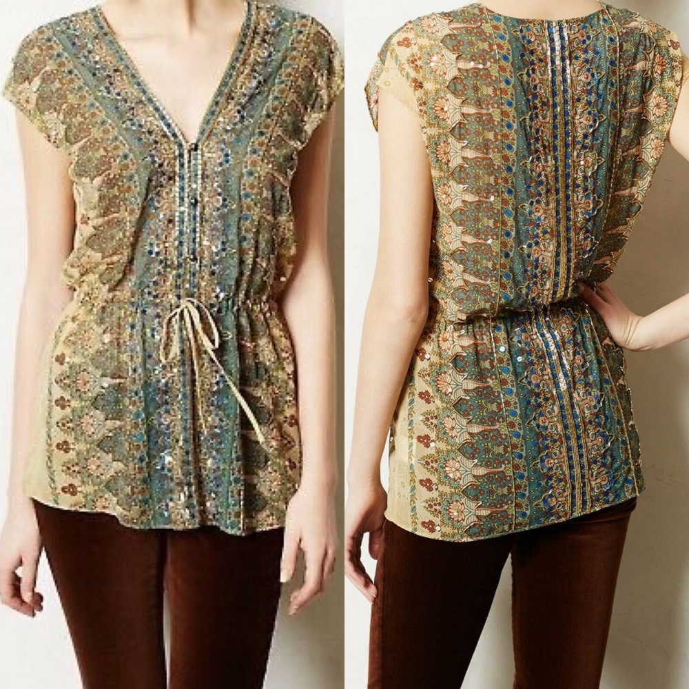 Anthropologie By Beyond Vintage Lawan Beaded Tunic Blouse